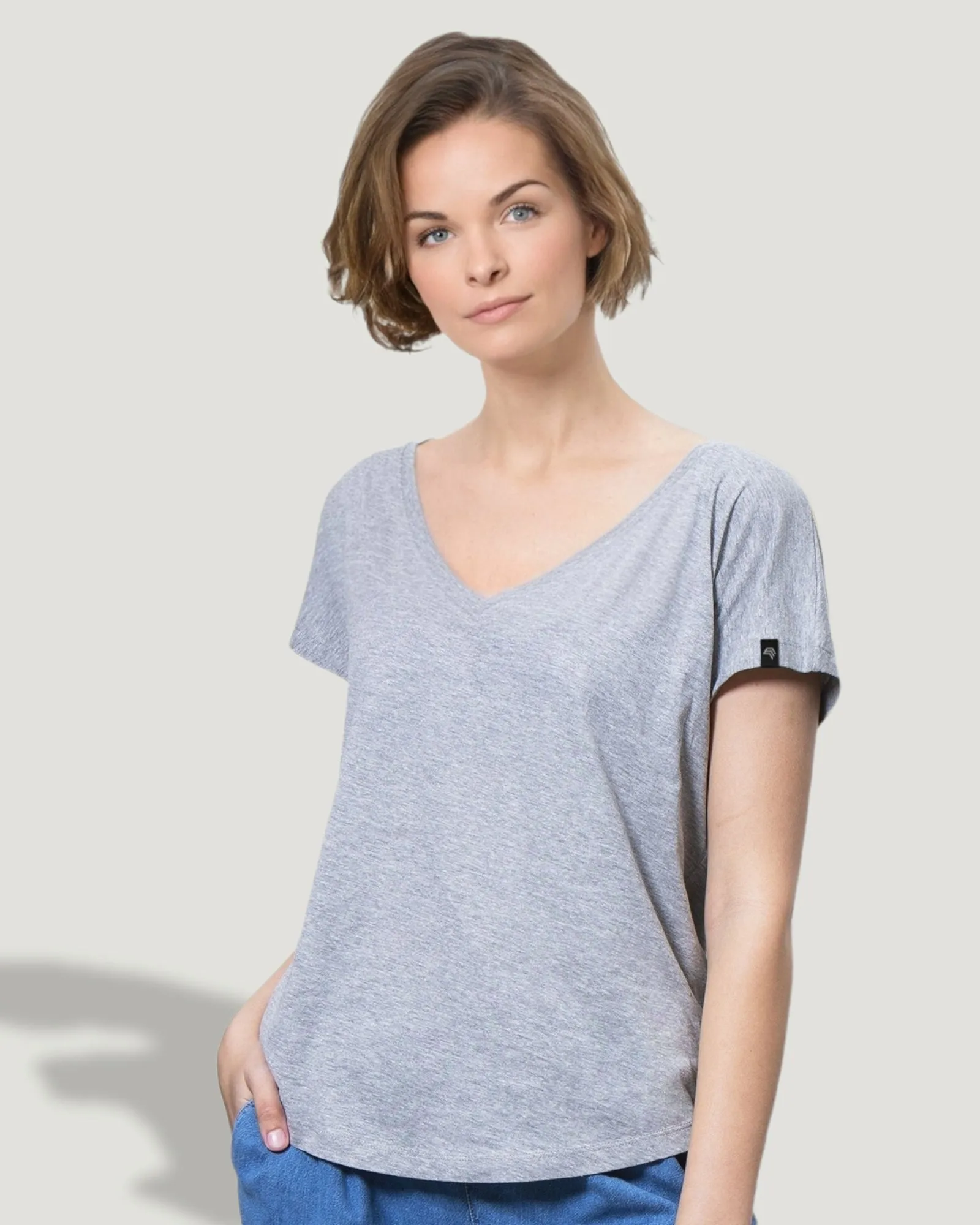 ― % ― Auslaufartikel ― MTS M147 ― Women's Bio-Baumwolle V-Neck T-Shirt - Heather Grau Melange [M]