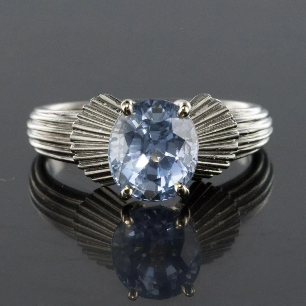 1970s 2, 80 Carat No Heat Ceylon Sapphire Platinum Ring