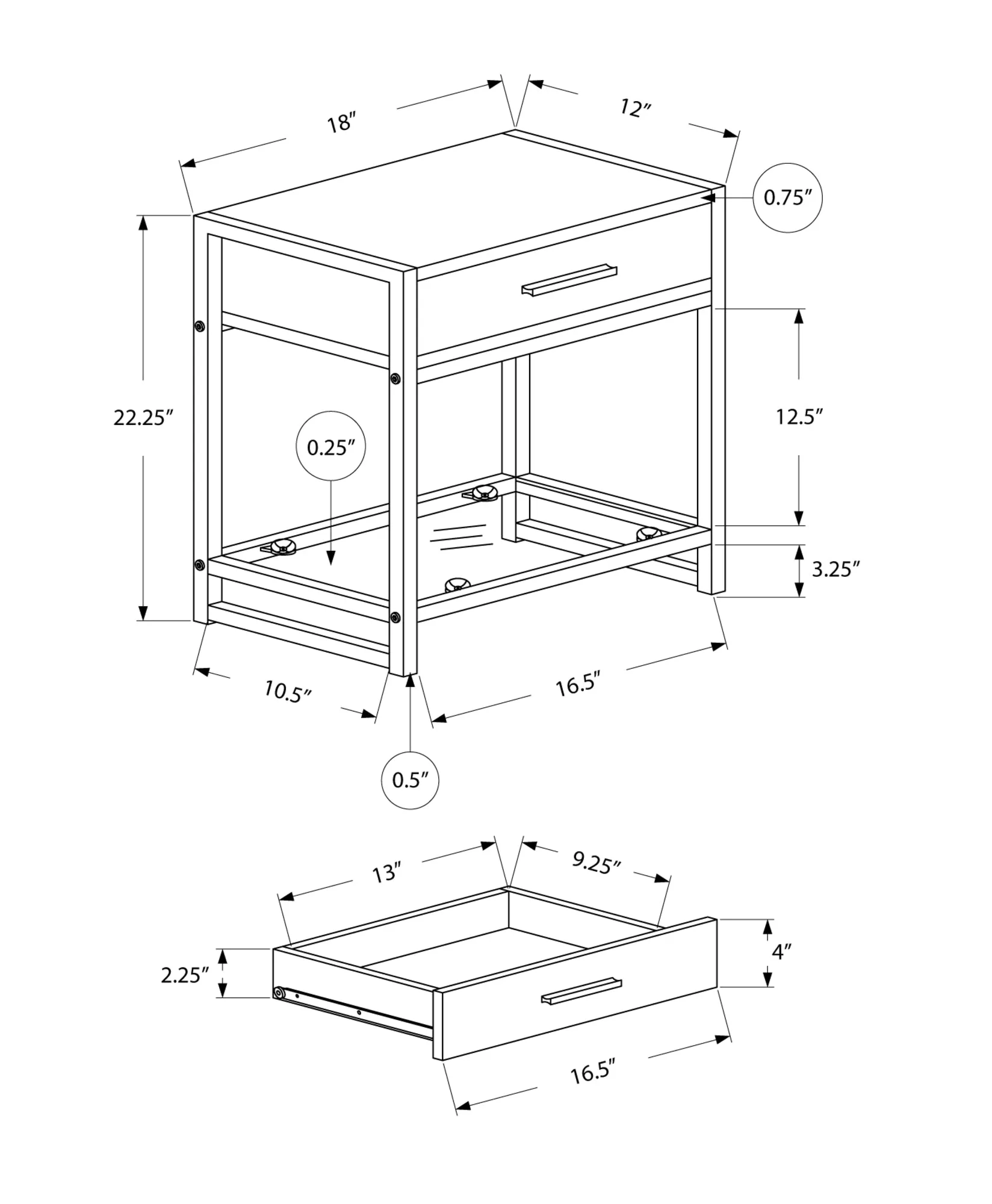 22" Black End Table With Drawer And Shelf By Homeroots