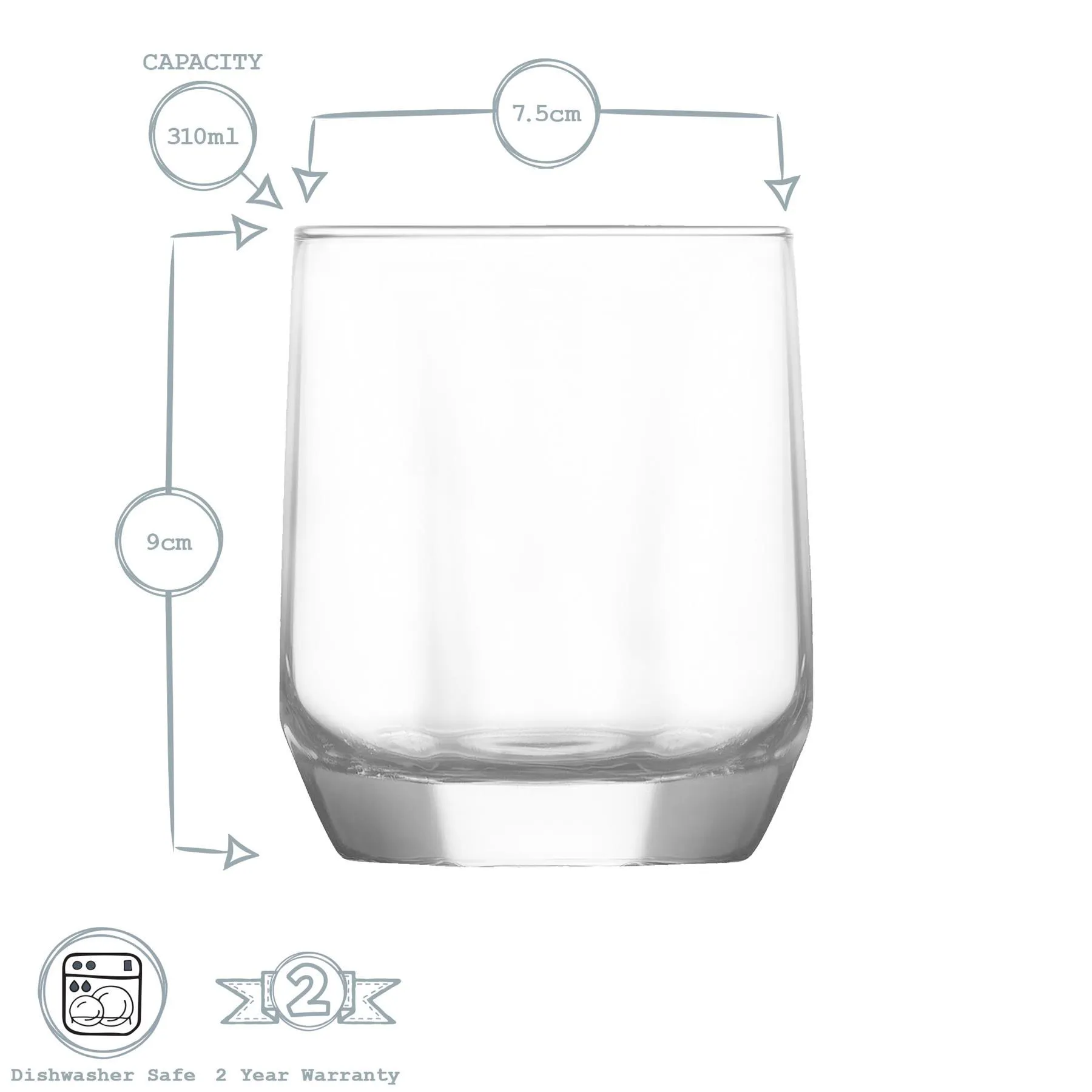 310ml Diamond Whisky Glasses - Pack of Six - By LAV