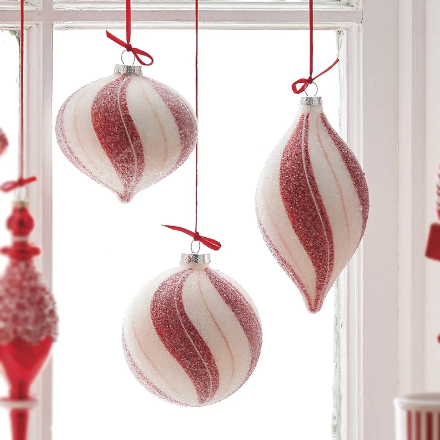 4" Red and White Peppermint Striped Glass Christmas Ornament