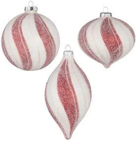 4" Red and White Peppermint Striped Glass Christmas Ornament