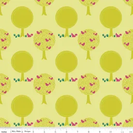 Acorn Valley Forest Citron Cotton Lycra Knit Fabric by Riley Blake