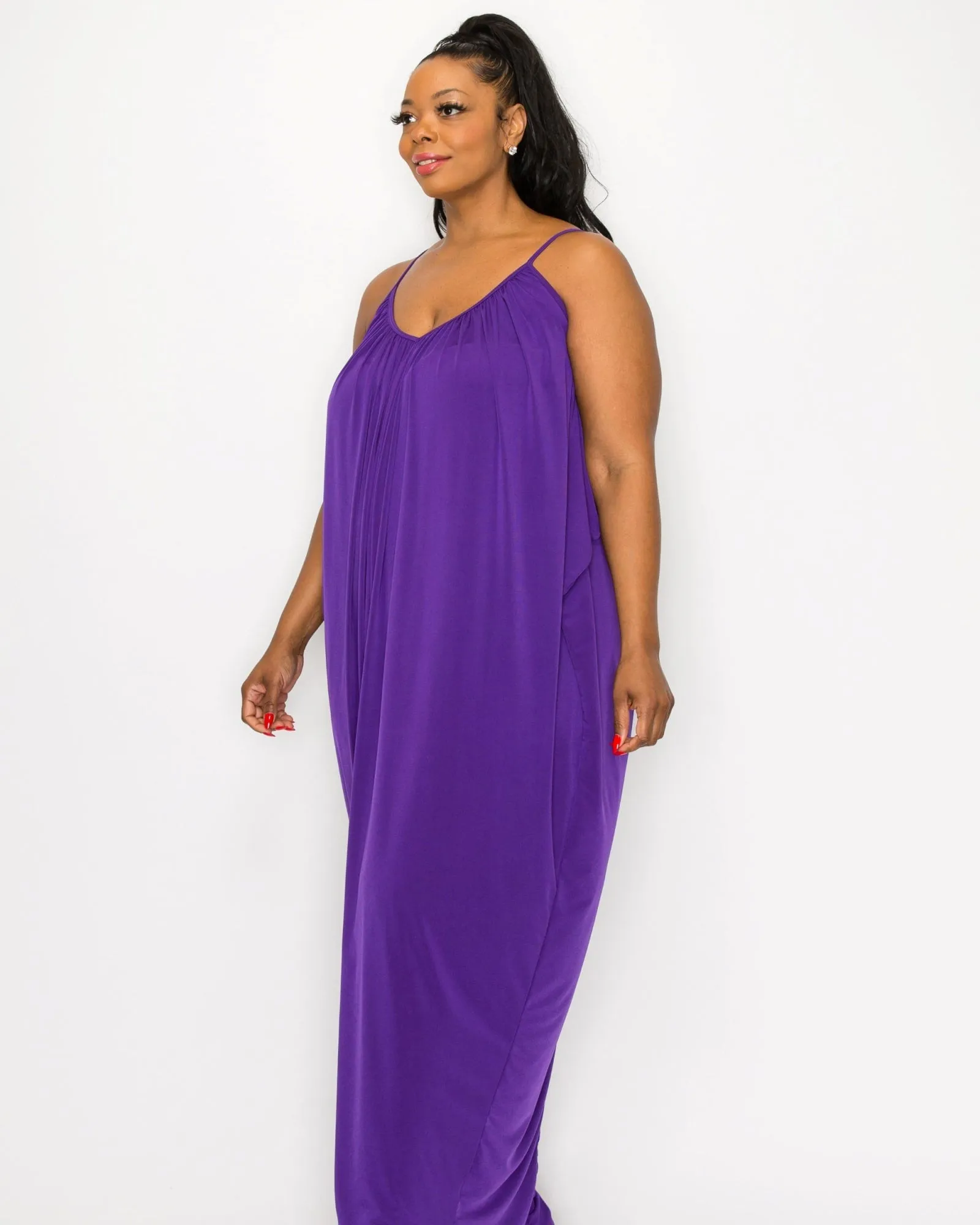 Adora Ruched Spaghetti Strap Dress | Purple