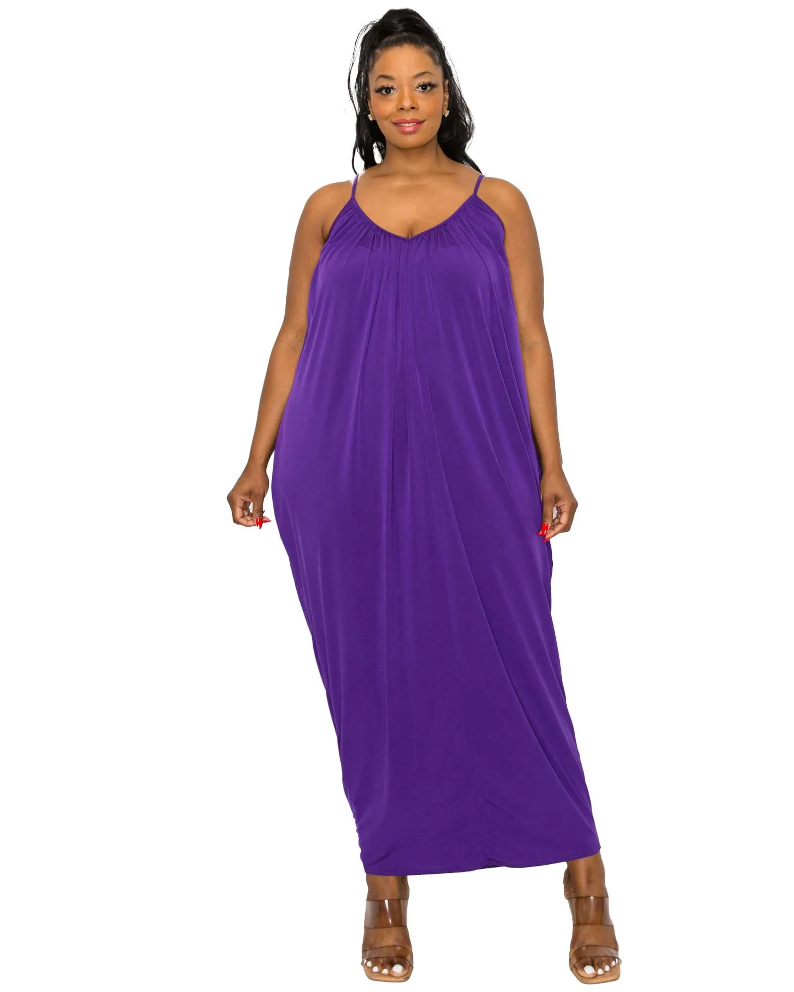 Adora Ruched Spaghetti Strap Dress | Purple