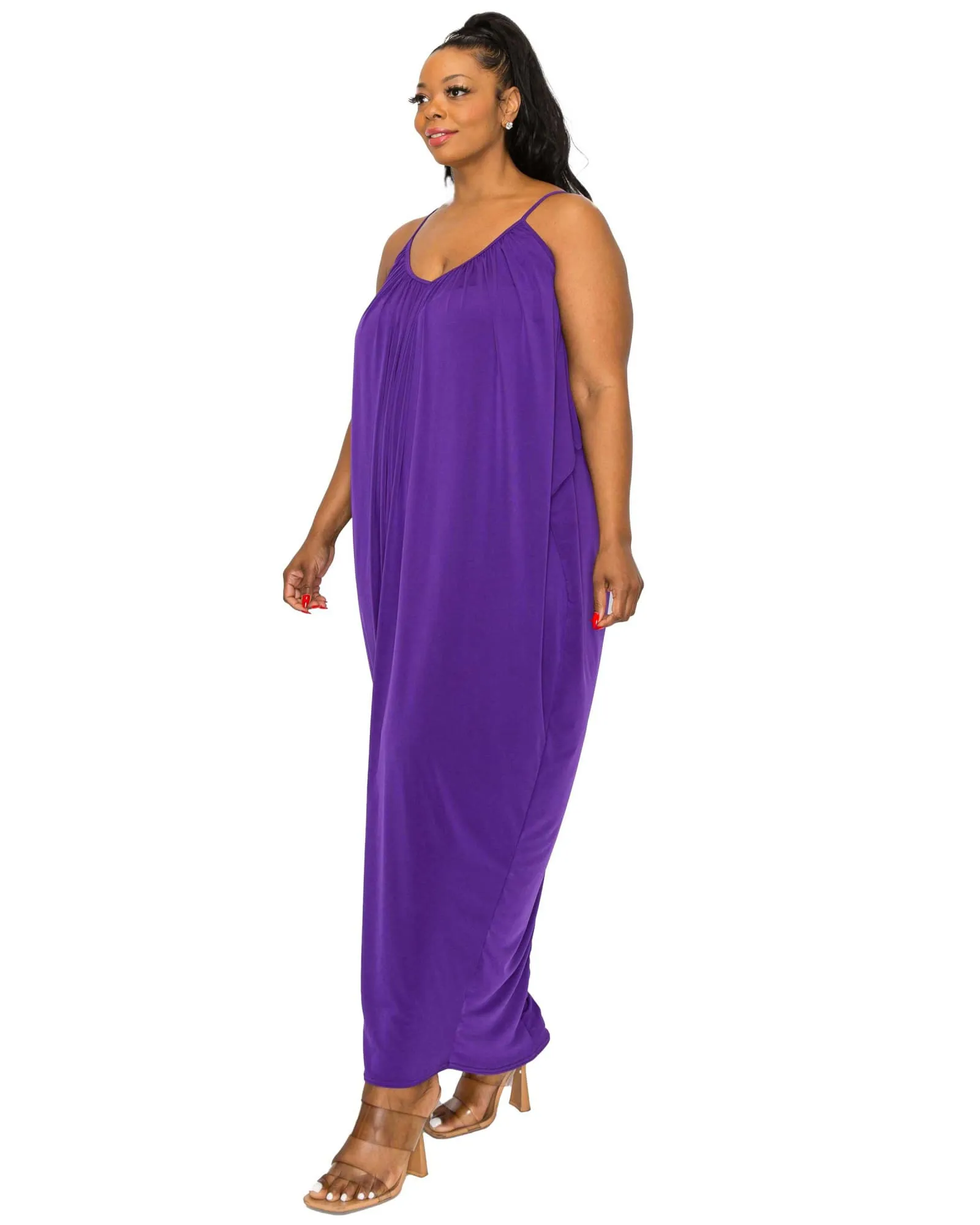 Adora Ruched Spaghetti Strap Dress | Purple