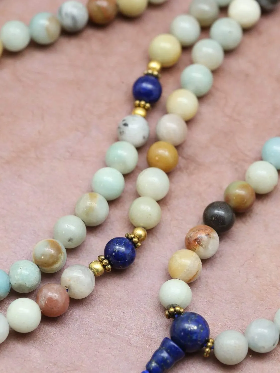 Amazonite Mala with Gold Cheppu Pendant