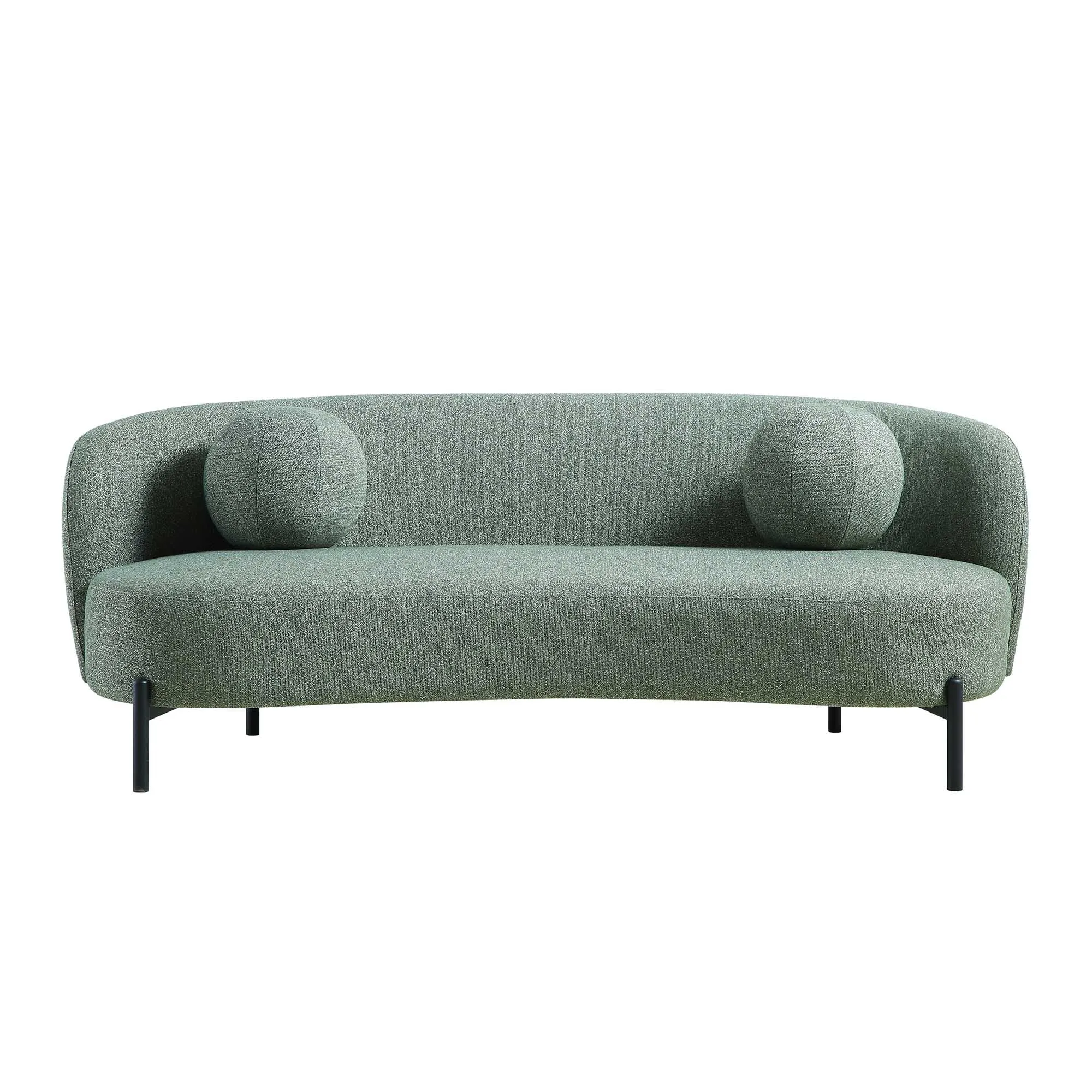 Amboise 3-Seater Curved Sofa with Ball Cushions, Spruce Green Textured Fabric