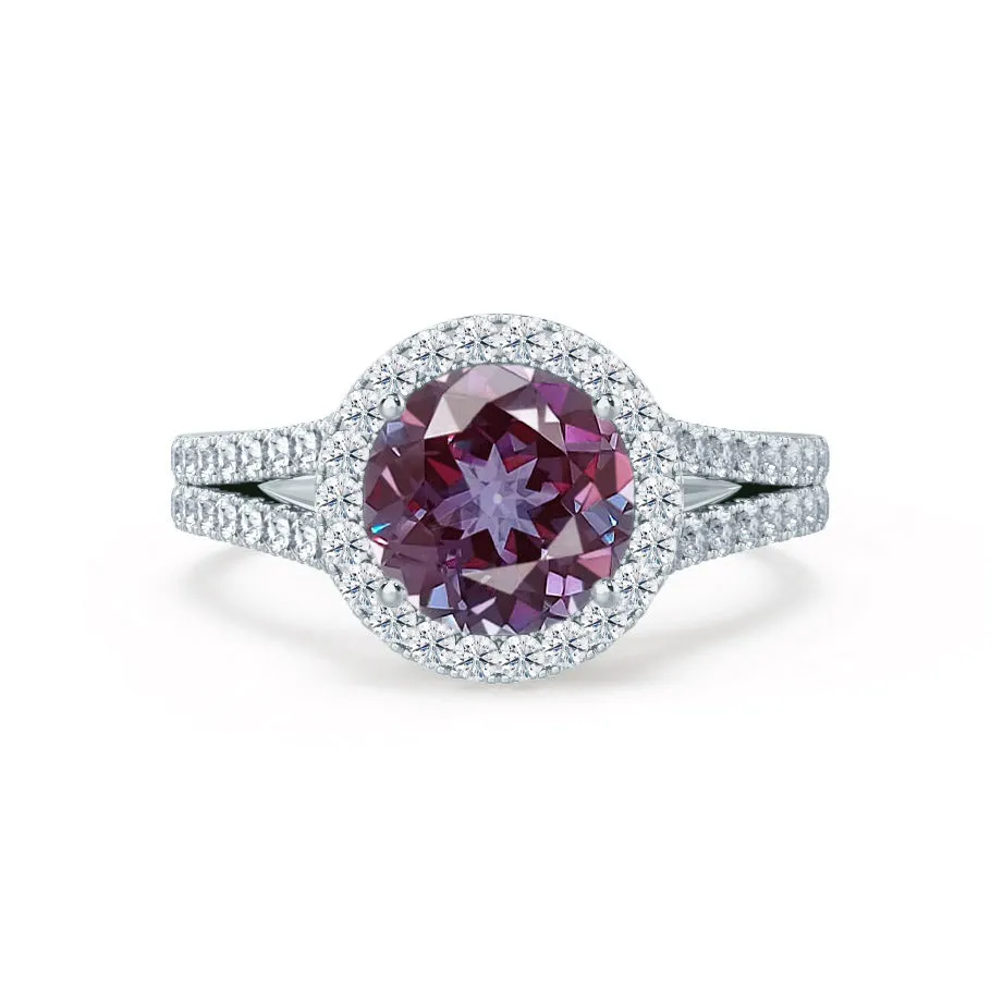 AMELIA - Chatham® Lab Grown Alexandrite & Diamond Platinum 950 Halo Ring