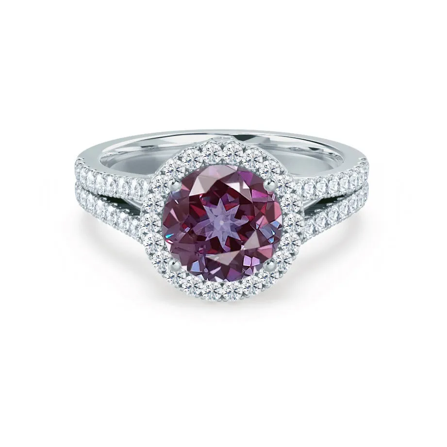 AMELIA - Chatham® Lab Grown Alexandrite & Diamond Platinum 950 Halo Ring