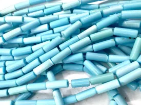 Aqua Blue Pipe Pressed Glass Beads- 6x18 mm