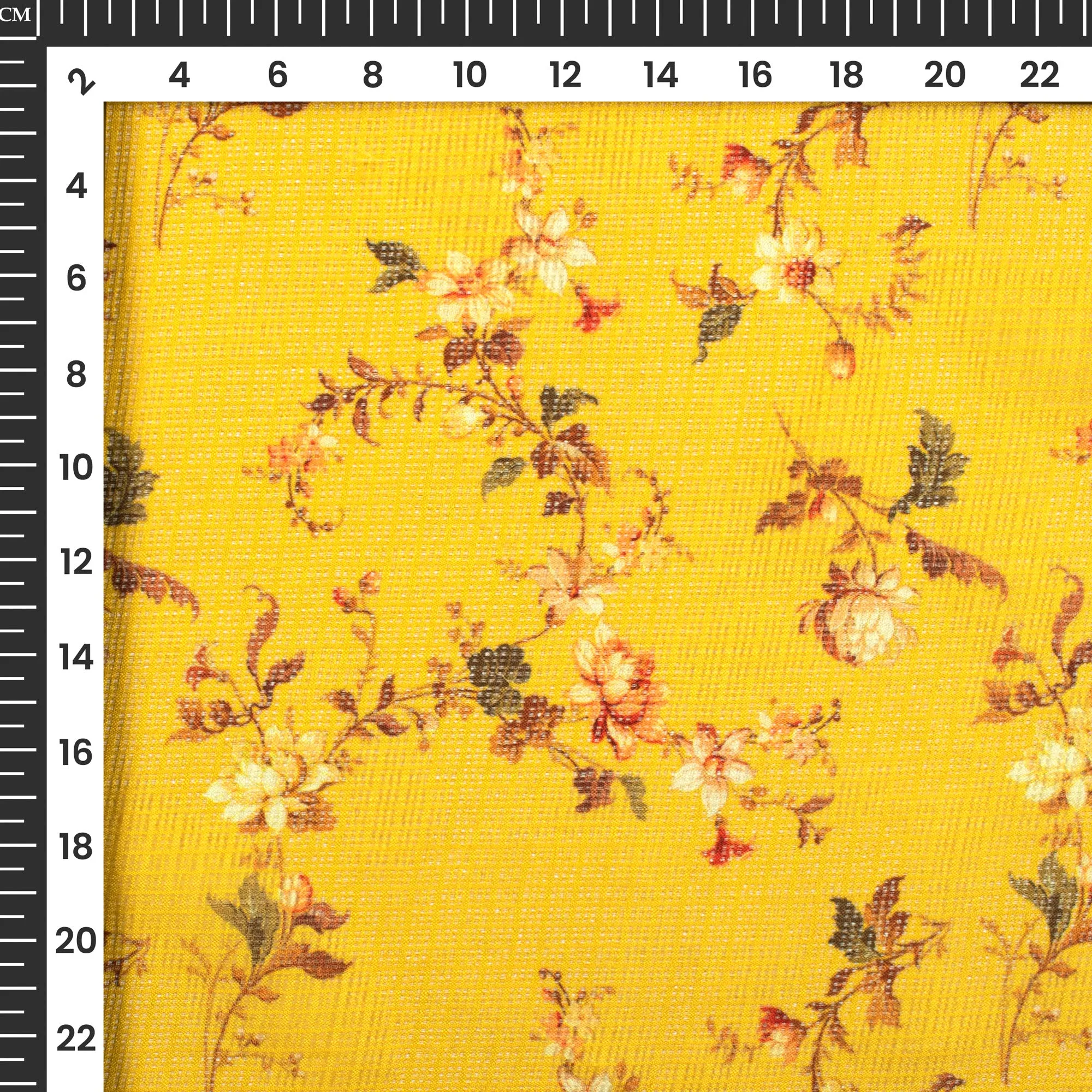 Attractive Yellow Floral Digital Print Kota Doria Fabric