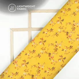 Attractive Yellow Floral Digital Print Kota Doria Fabric