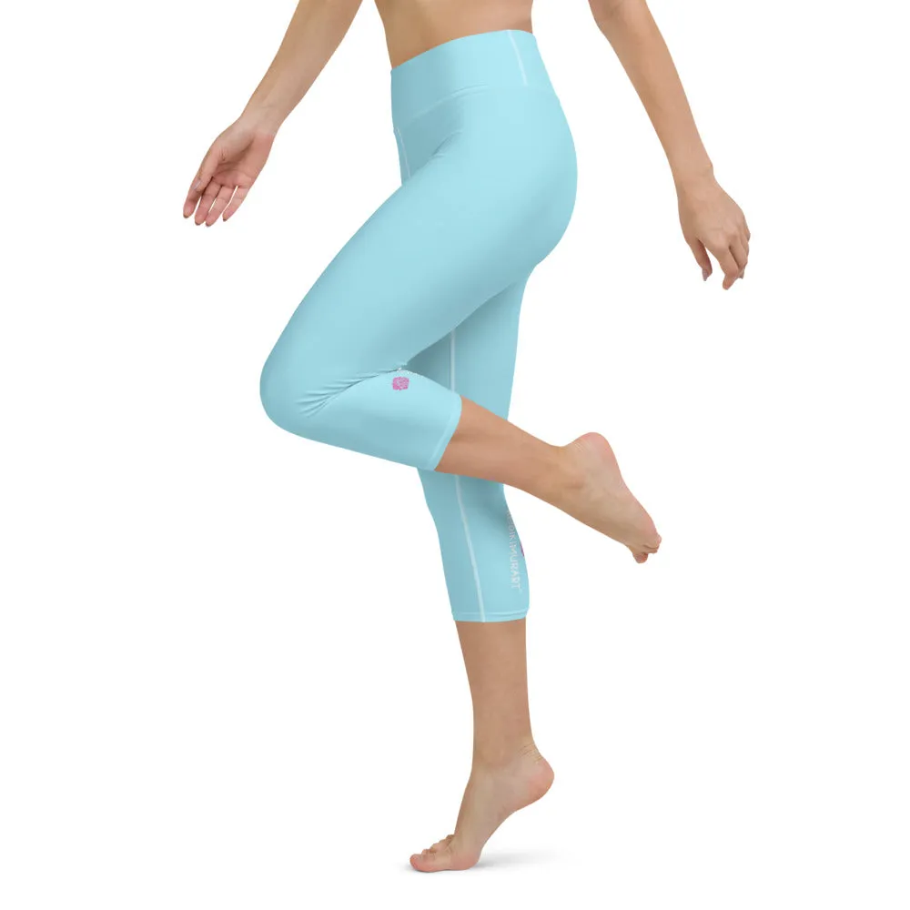 Baby Blue Yoga Capri Leggings, Premium Solid Color Women's Capris Tights - Made in USA/EU/MX