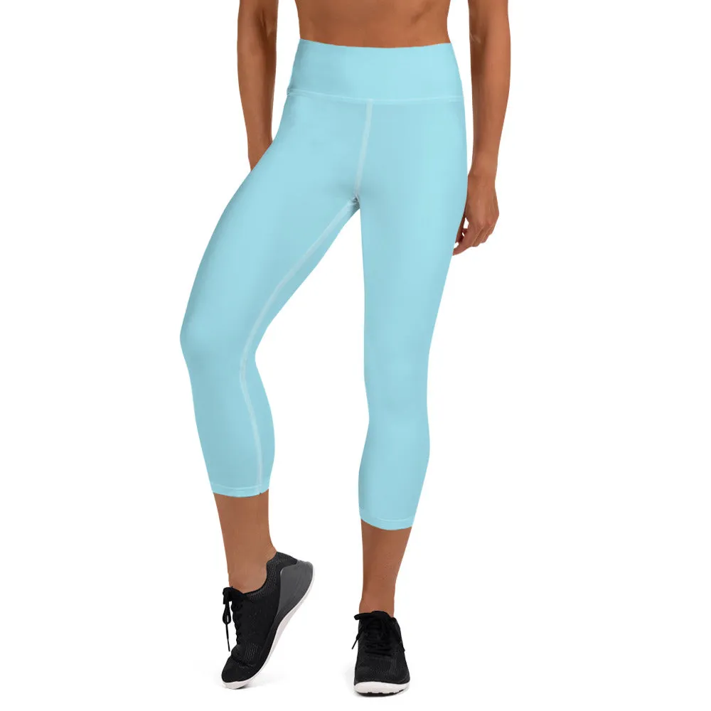 Baby Blue Yoga Capri Leggings, Premium Solid Color Women's Capris Tights - Made in USA/EU/MX