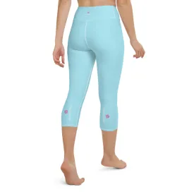 Baby Blue Yoga Capri Leggings, Premium Solid Color Women's Capris Tights - Made in USA/EU/MX