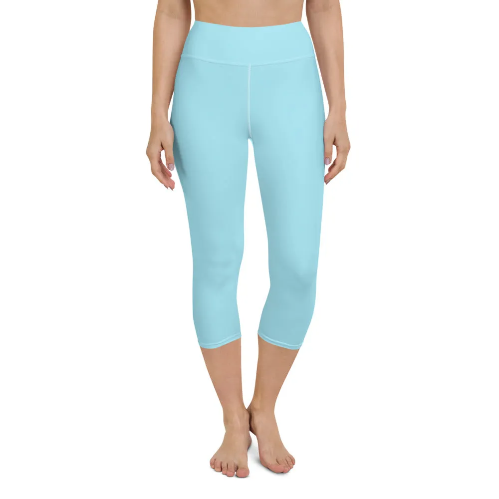 Baby Blue Yoga Capri Leggings, Premium Solid Color Women's Capris Tights - Made in USA/EU/MX