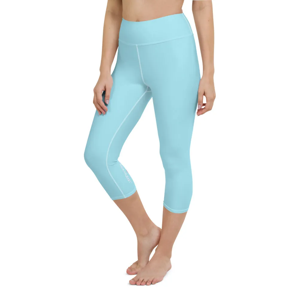 Baby Blue Yoga Capri Leggings, Premium Solid Color Women's Capris Tights - Made in USA/EU/MX