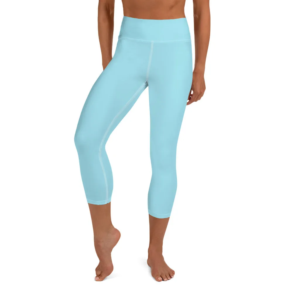 Baby Blue Yoga Capri Leggings, Premium Solid Color Women's Capris Tights - Made in USA/EU/MX