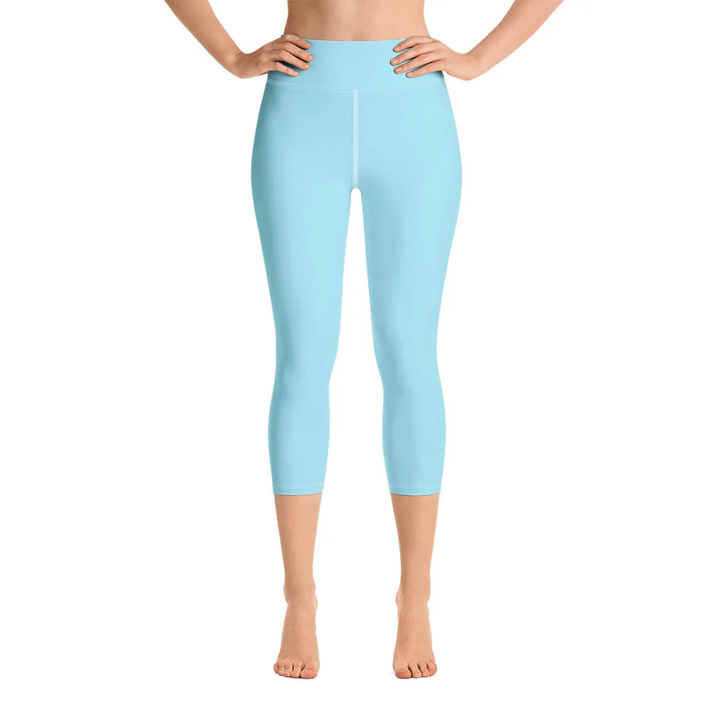 Baby Blue Yoga Capri Leggings, Premium Solid Color Women's Capris Tights - Made in USA/EU/MX