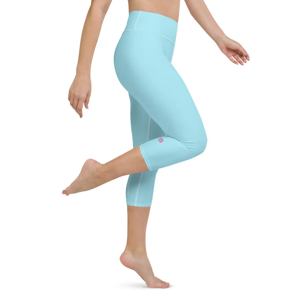 Baby Blue Yoga Capri Leggings, Premium Solid Color Women's Capris Tights - Made in USA/EU/MX