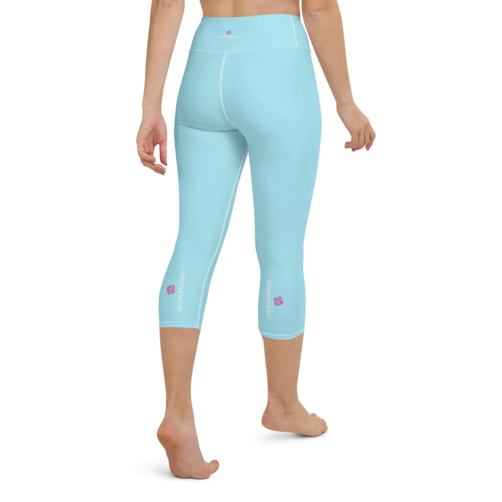 Baby Blue Yoga Capri Leggings, Premium Solid Color Women's Capris Tights - Made in USA/EU/MX