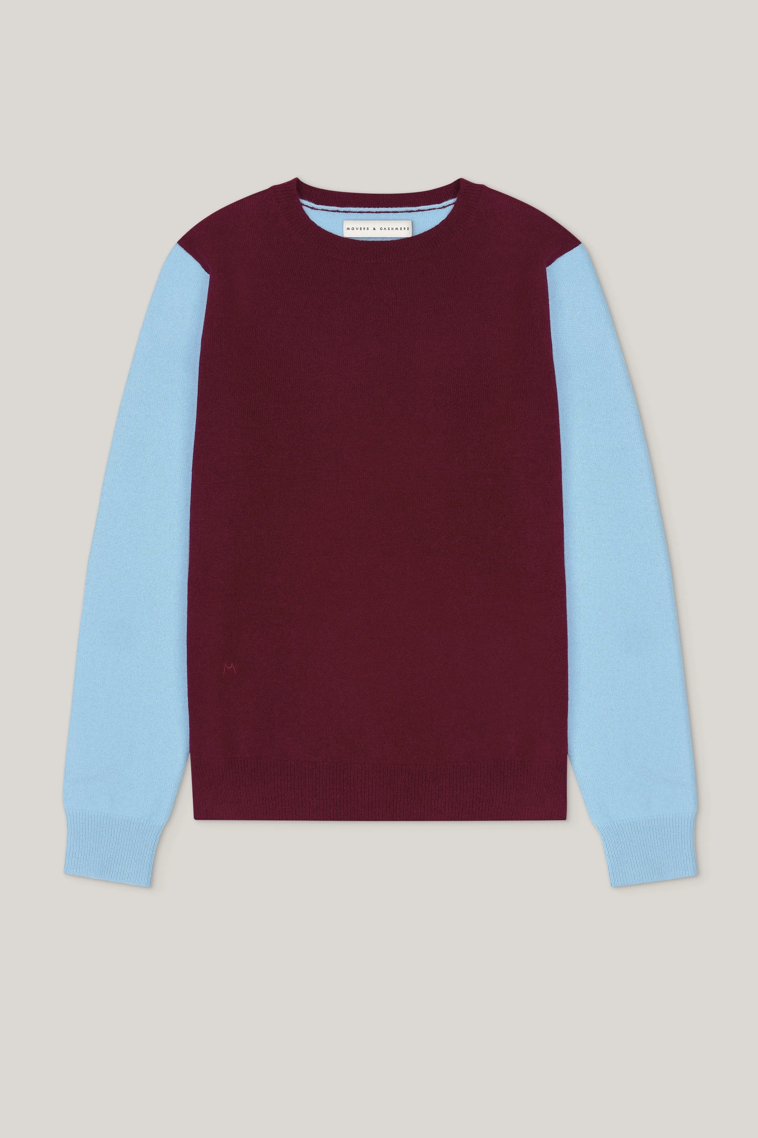 Balance Blocks Cashmere Sweater - Autumn Burgundy x Sky Blue