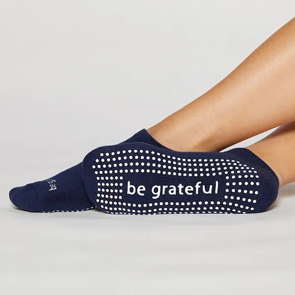 Be Grateful - Navy White Grip Socks