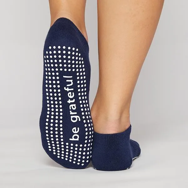 Be Grateful - Navy White Grip Socks