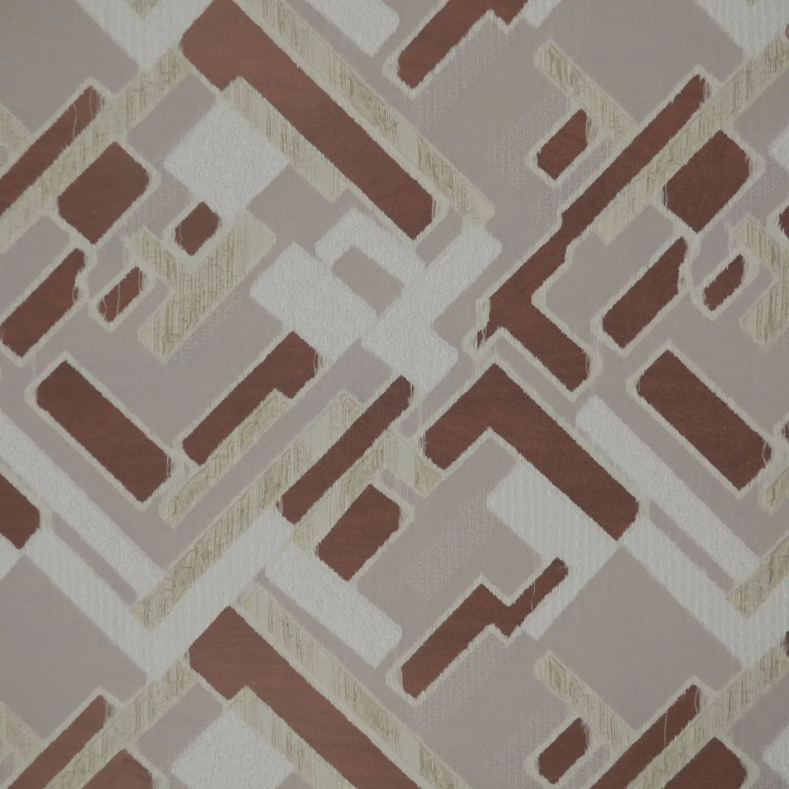 Beige and White Geometric Textured Brocade Fabric