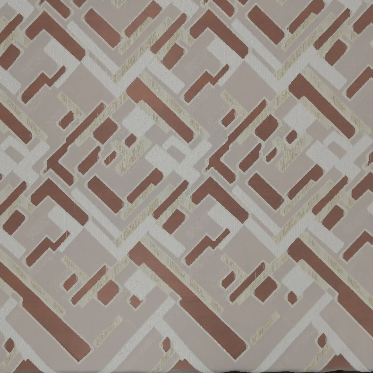 Beige and White Geometric Textured Brocade Fabric