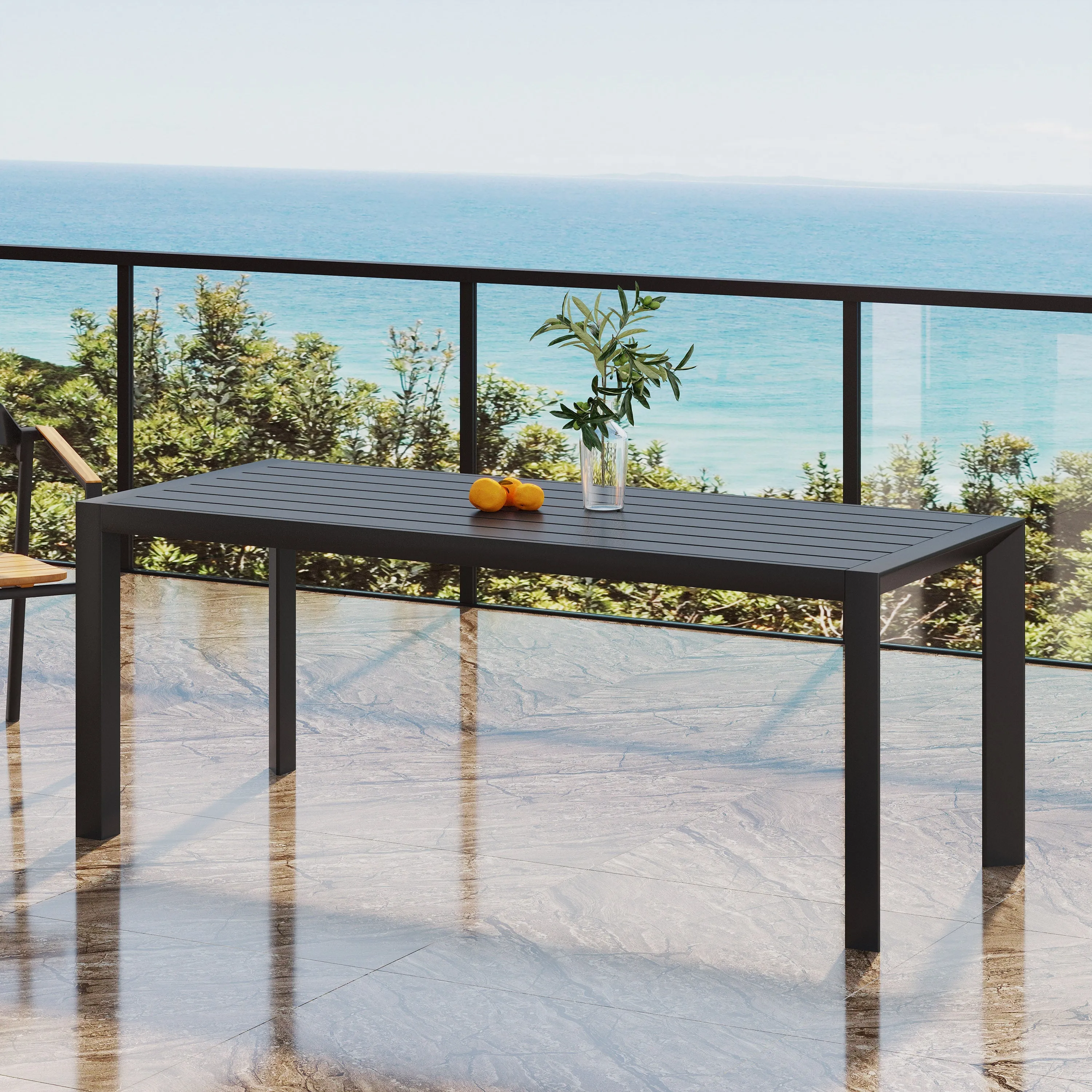 Bellomy Outdoor Aluminum Dining Table, Black