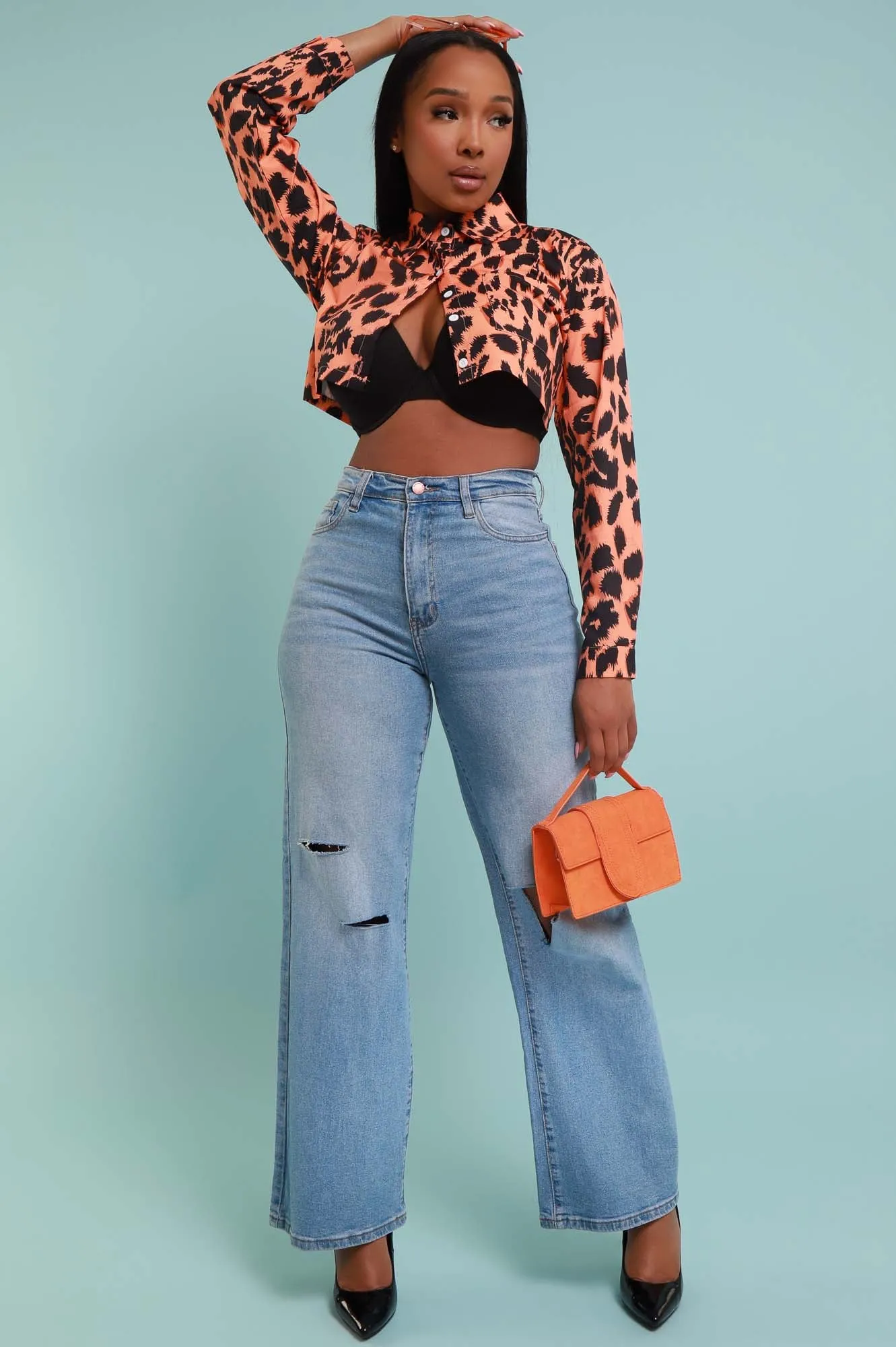 Best In The Game Print Crop Top - Orange/Black