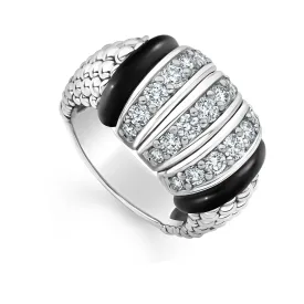 Black Caviar Three Station Ceramic Caviar Diamond Ring