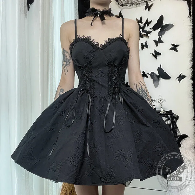 Black Goth Rose Polyester Party Dress