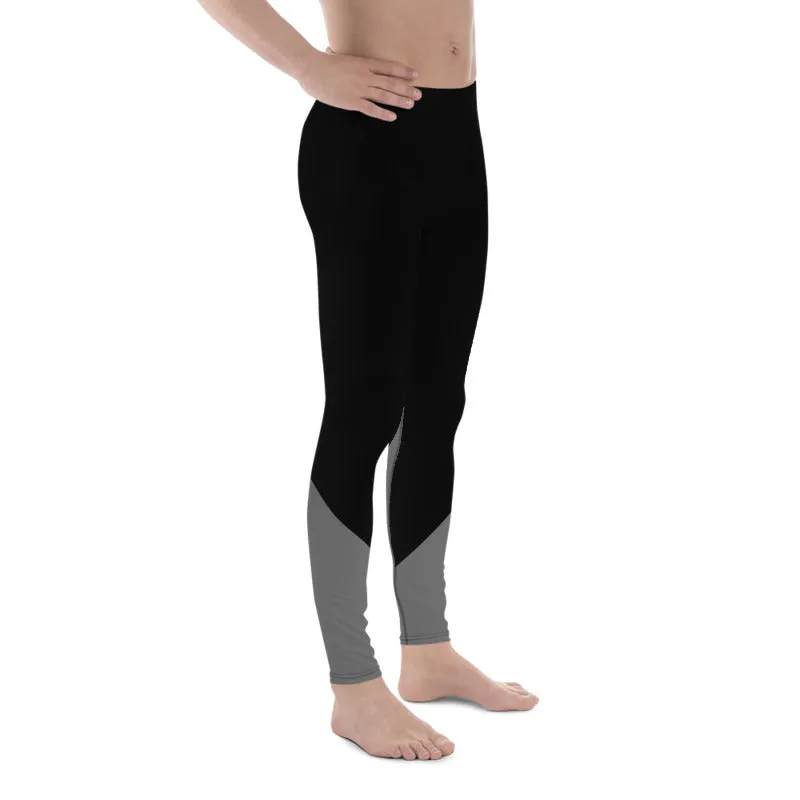 Black Gray Color Men's Leggings, Dual Grey Black Color Block Compression Sports Tights- Made in USA/EU/MX