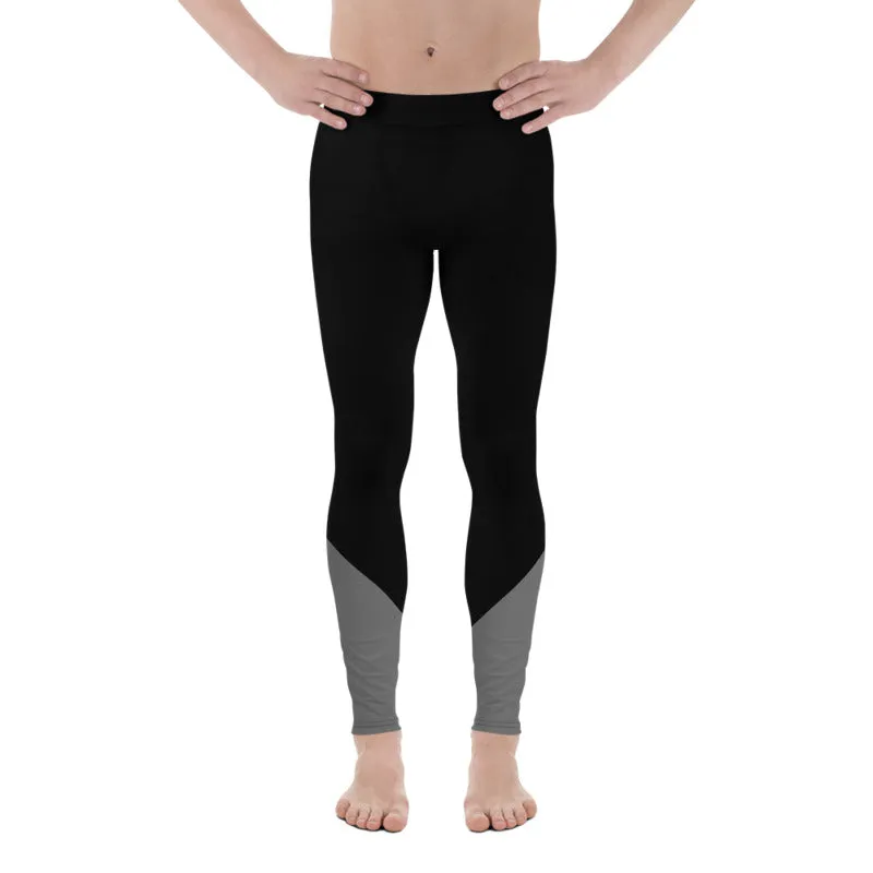 Black Gray Color Men's Leggings, Dual Grey Black Color Block Compression Sports Tights- Made in USA/EU/MX