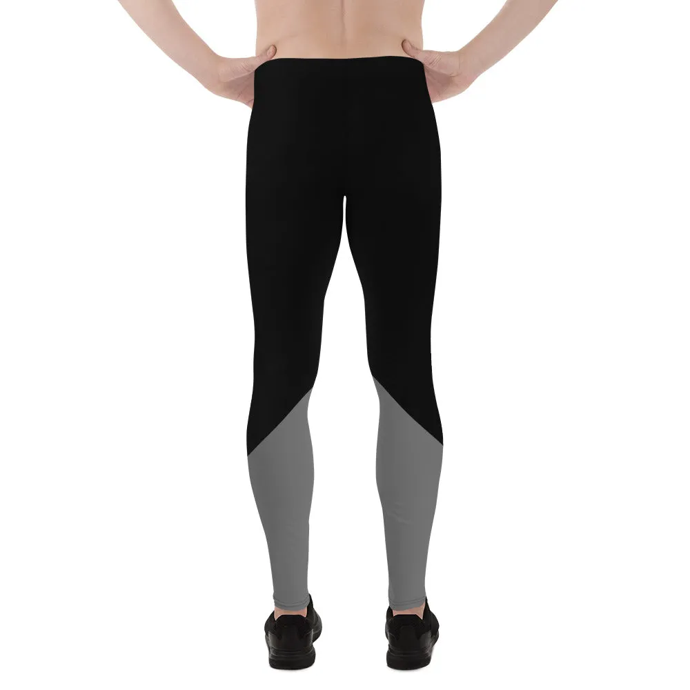 Black Gray Color Men's Leggings, Dual Grey Black Color Block Compression Sports Tights- Made in USA/EU/MX