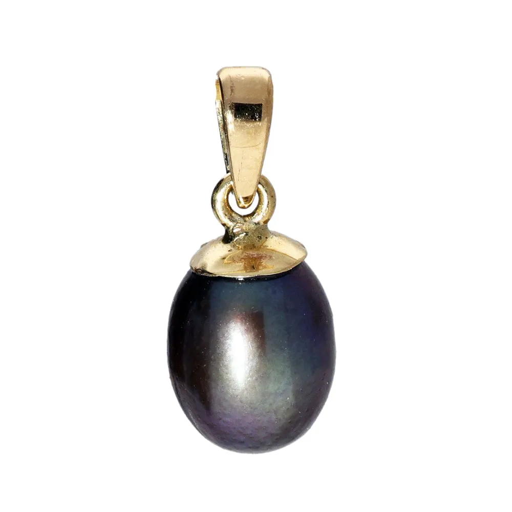 Black Teardrop Freshwater Pearl 9ct Yellow Gold Pendant