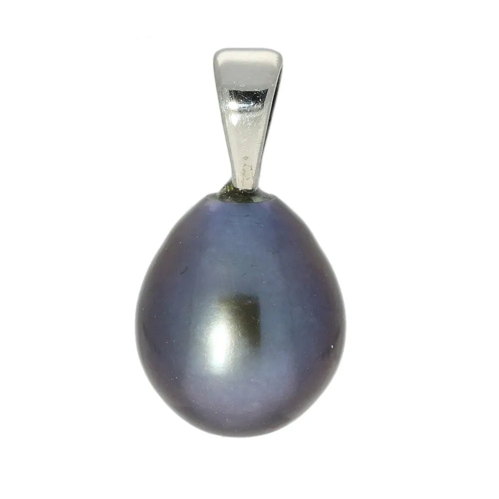 Black Teardrop Freshwater Pearl Silver Pendant - Blue