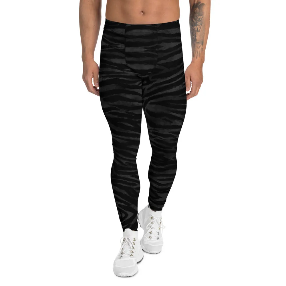 Black Tiger Men's Leggings, Tiger Stripe Animal Print Cool Sporty Meggings-Made in USA/EU