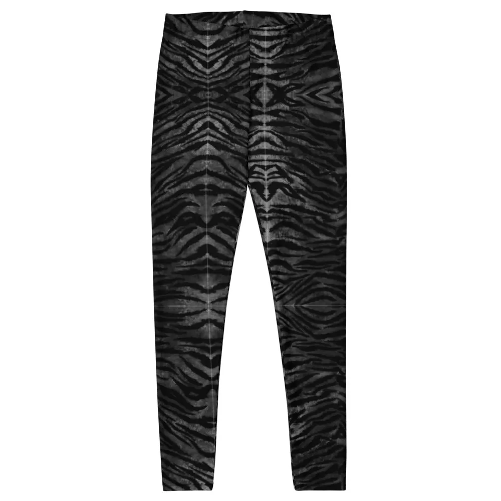 Black Tiger Striped Casual Leggings, Animal Print Premium Quality Women's Tights - Made in USA/EU