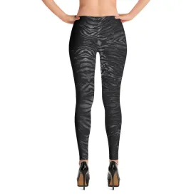 Black Tiger Striped Casual Leggings, Animal Print Premium Quality Women's Tights - Made in USA/EU