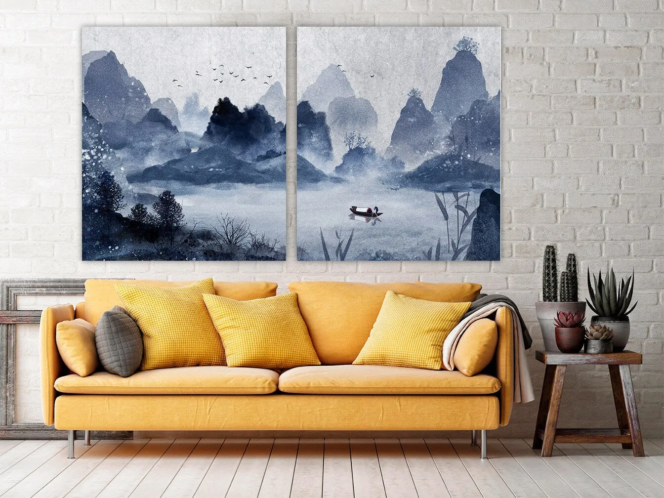 Blue ridge mountains wall art paintings on canvas Seine river art Wall pictures mountains nature print home wall decor calm horizontal art