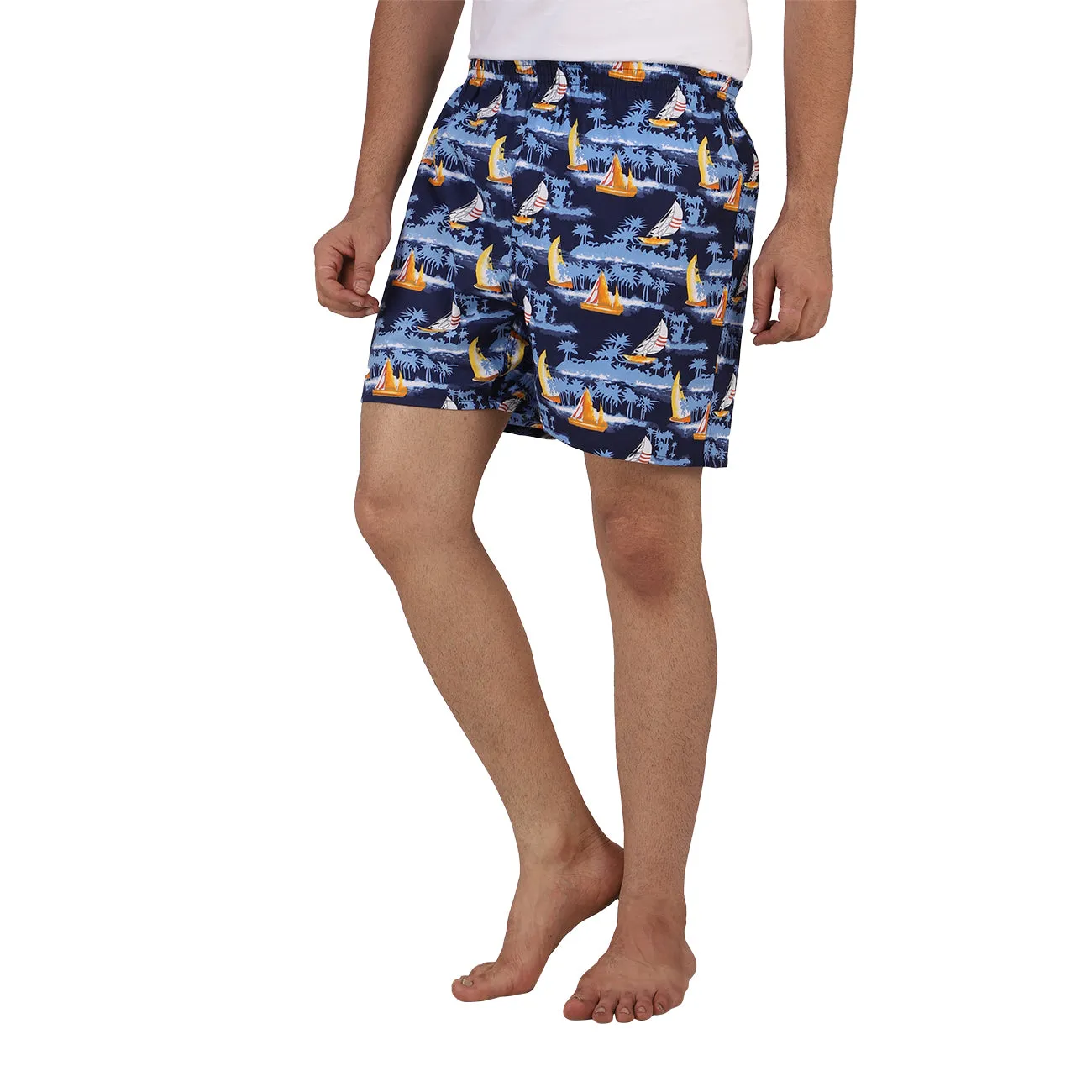 Blue Sail Boat Printed Cotton Boxers