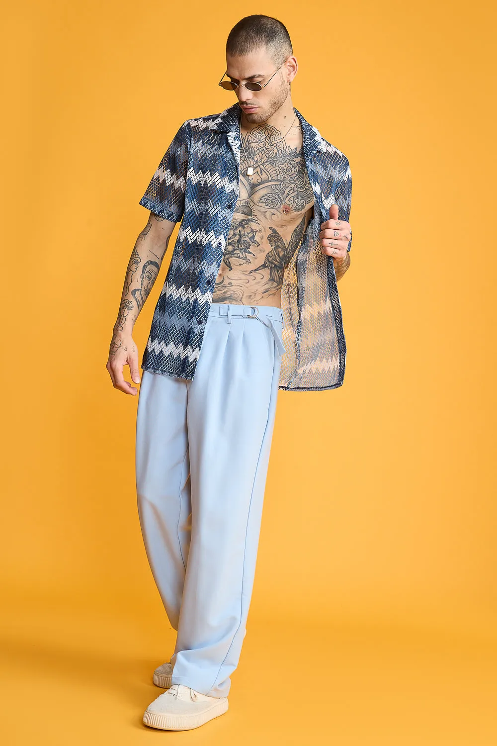 Blue Zig Zag Mesh Shirt