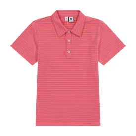 Boys Short Sleeve Polo Red Mini Navy Stripe