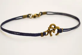 Bronze Om bracelet for men, blue cord, yoga jewelry, Christmas gift for him