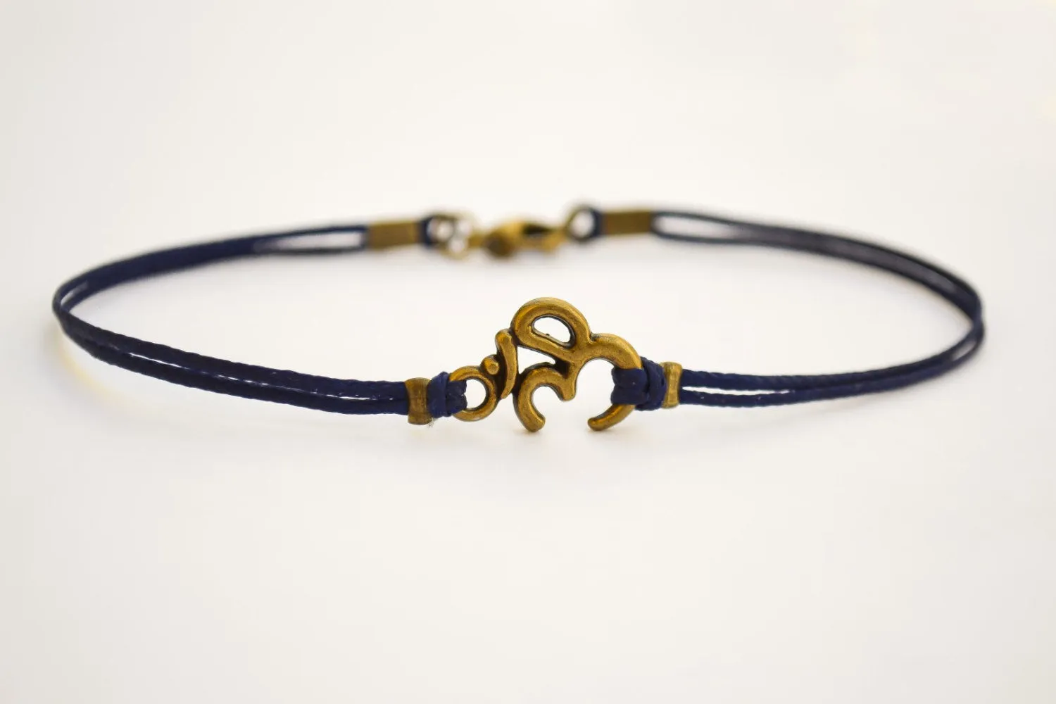 Bronze Om bracelet for men, blue cord, yoga jewelry, Christmas gift for him