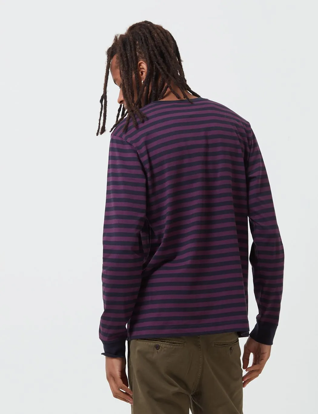 Carhartt-WIP Parker Pocket Long Sleeve T-Shirt (Parker Stripe) - Dark Navy/Boysenberry